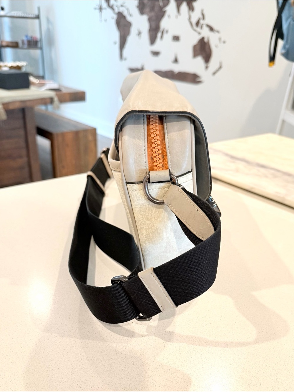 COACH Cream and Tan Leather Signature Flap Crossbody - Picture 3 of 9